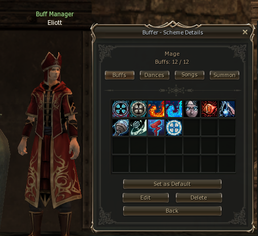 Buff Manager Eliott with the Buffer Scheme Details window open